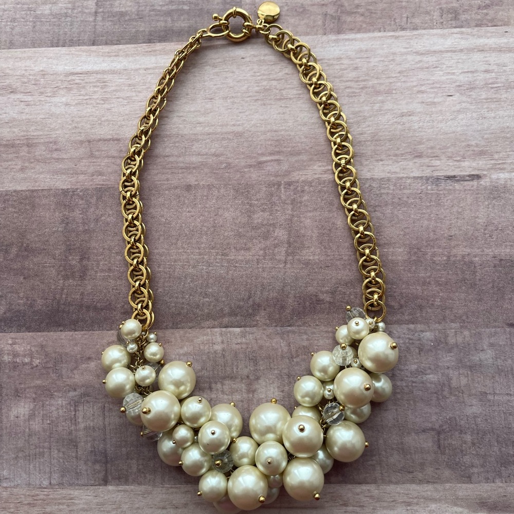 J Crew Faux Pearl Rhinestone Cluster Collar Necklace